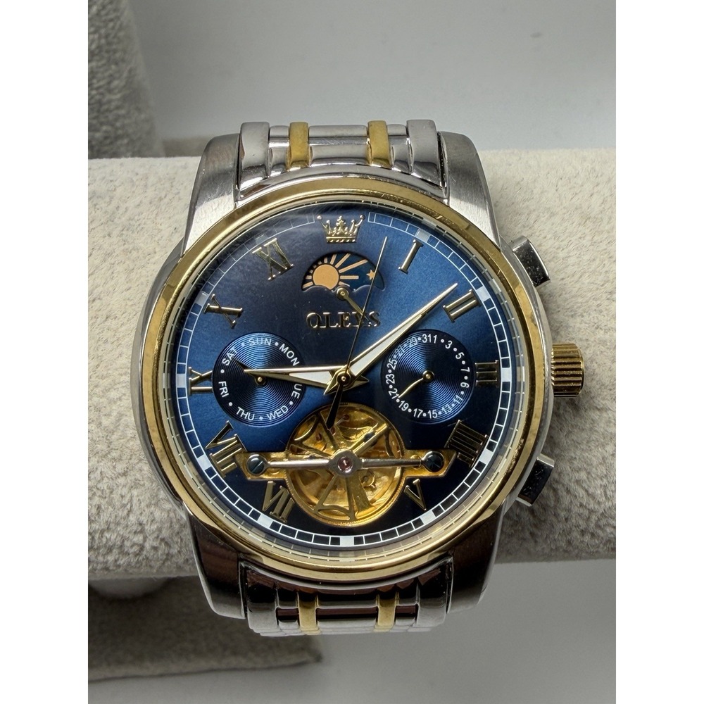 Olevs N6617G-H Working Automatic Mens Watch 41MM 7" Moon Phase Blue Dial